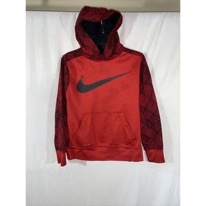 Nike Dri Fit youth size medium Red And Black pullover fleece lined hoodie swoosh